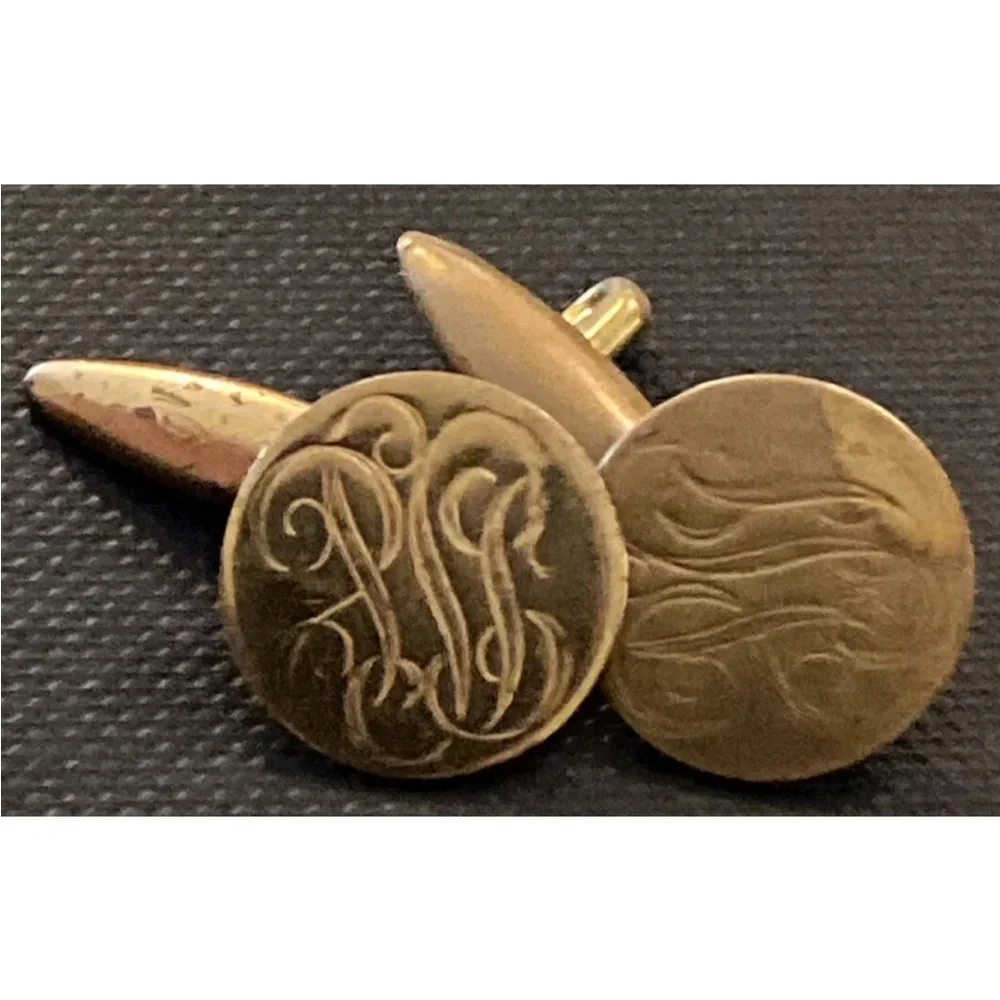 Vintage Art Deco Engraved Cufflinks Bronze Plate Gold Color Estate
